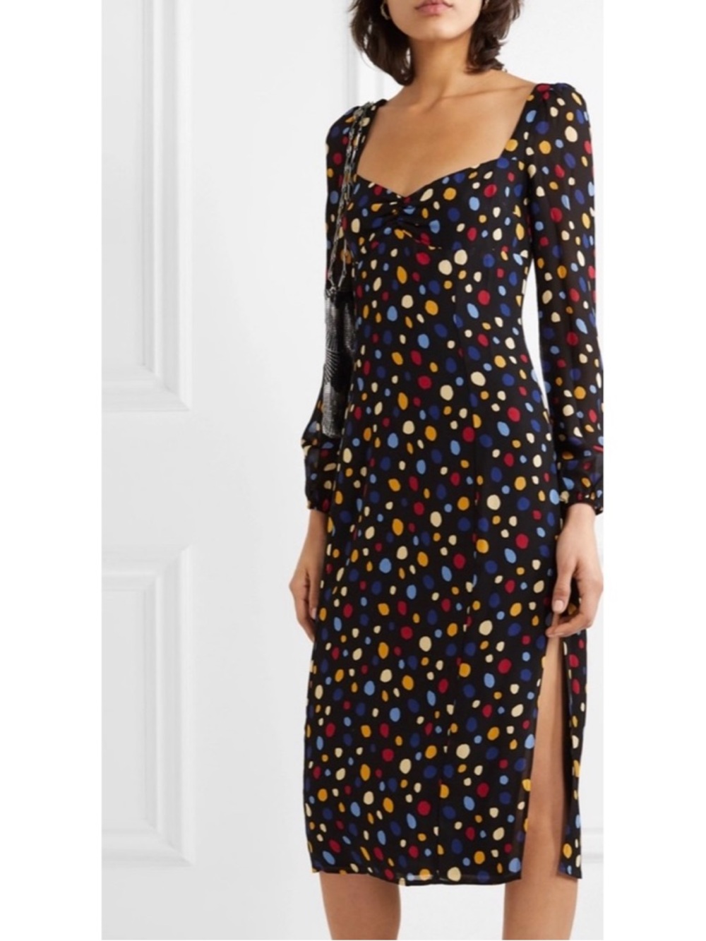 Reformation Mabille Dot Long Sleeve Midi Dress in Black Sz 0 Sz XS - NWOT